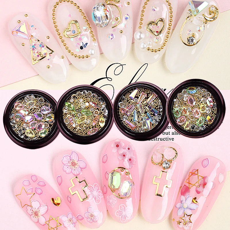 

waterdrop/trapezoid/heart mix shape Nail Resin Rhinestones Gems 3D Drill Copper Nail Charm Beads Nail Art Decorations 1Wheel
