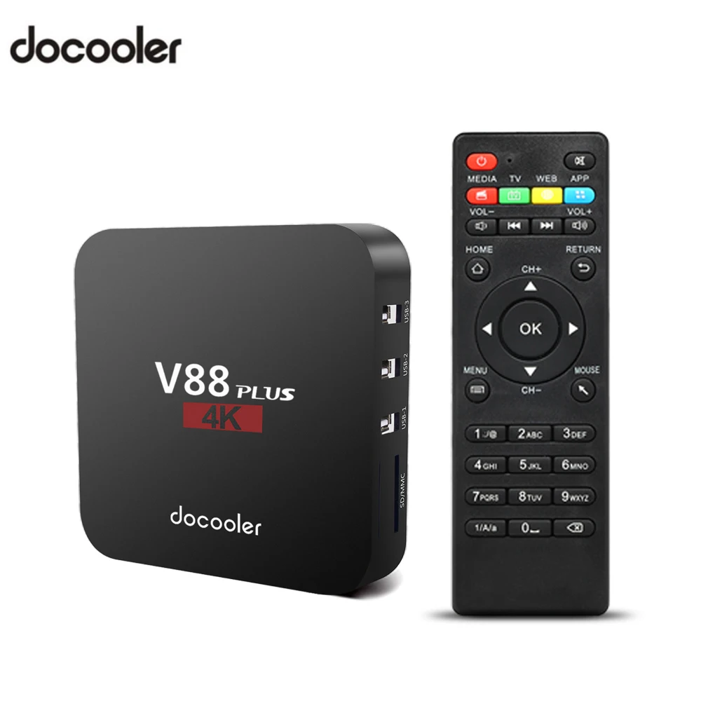 ТВ приставка Docooler V88 Plus Smart Android 8,1 ТВ приставка RK3229 Четырехъядерный 4K HDR10 2 GB/16 GB Miracast DLNA WiFi LAN HD приставка