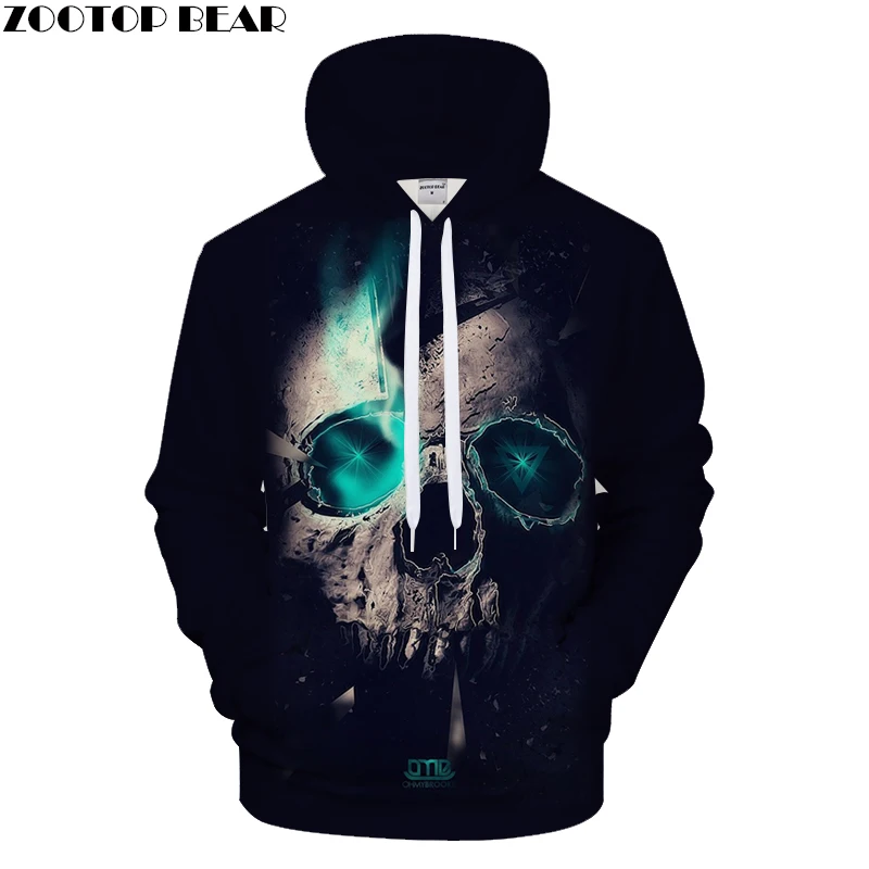 Blue Light Skull Hoodies Men 3D Hoody Male Sweatshirts Harajuku Tracksuit Quality 6XL Coat Hooded Pullover Drop ship ZOOTOPBEAR