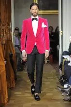 Latest Coat Pant Designs Hot Pink Velvet Men Suit Slim Fit 2 Piece Blazer Custom Groom