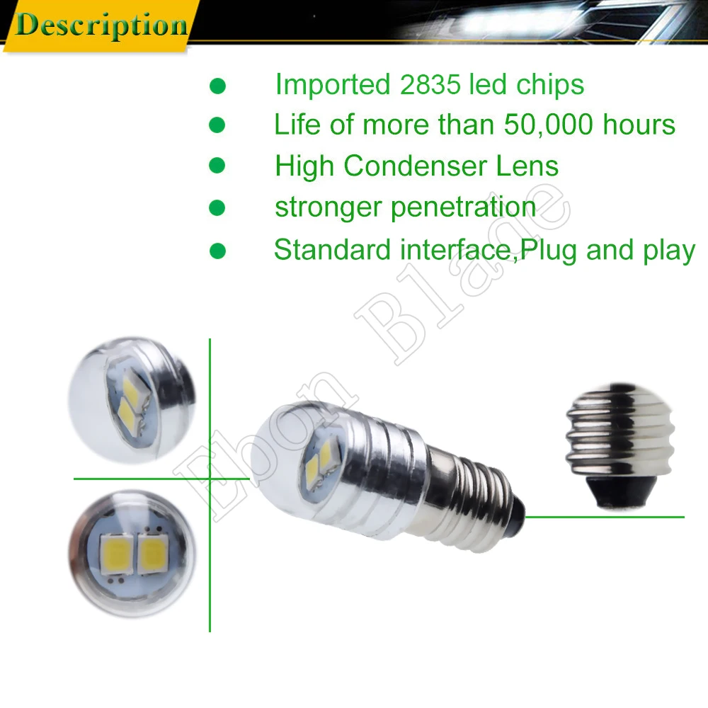 Пара E10 светодиодный винт для лампочки База маленький мини 1447 2835 2SMD белый светильник для вспышки светильник для мотоцикла велосипед лампа 6 в DC 12 В 24 В AC