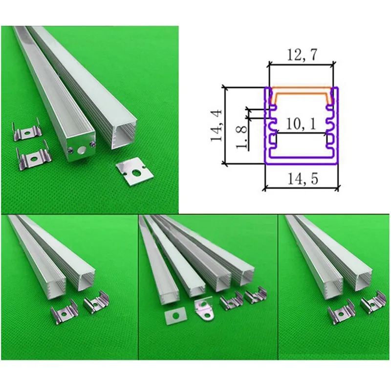 10x1 м квадратный алюминиевый профиль для светодиодной ленты, молочный/Прозрачный чехол для 11-12 мм pcb с фитингами, лента светового корпуса