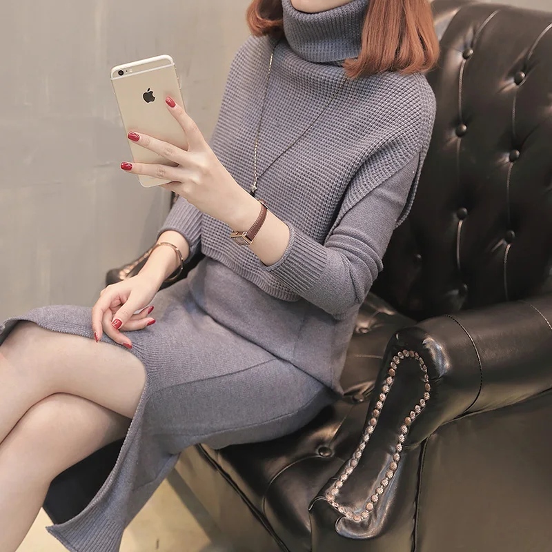 Трикотажный костюм с юбкой и высоким воротником 6300 (5 комнат 4 номер 5) 75|collar