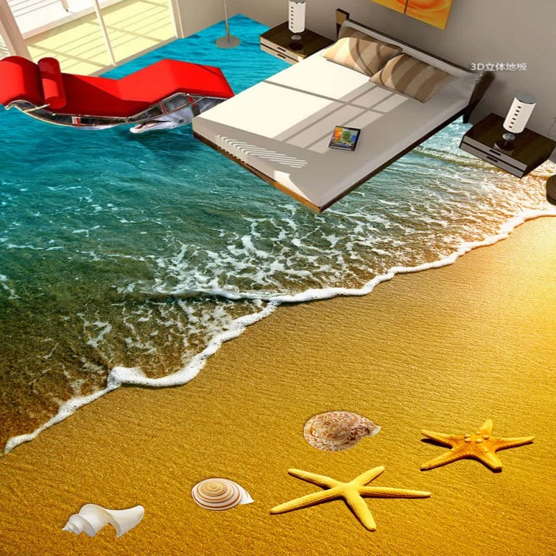 

beibehang beach starfish dolphin 3D floor painted bathroom kitchen balcony PVC wallpaper from the floor mural 3D wall stickers