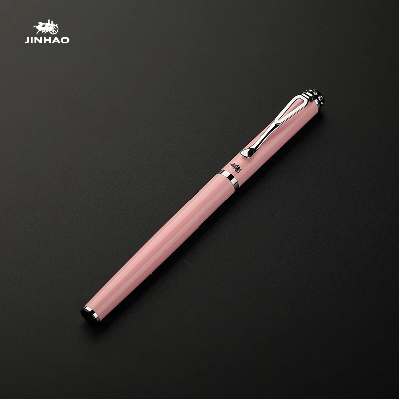 Jinhao 301 Kawaii розовая и серебряная шариковая ручка с зажимом и бриллиантом 0,7 мм Металлические Шариковые Ручки школьные офисные принадлежности