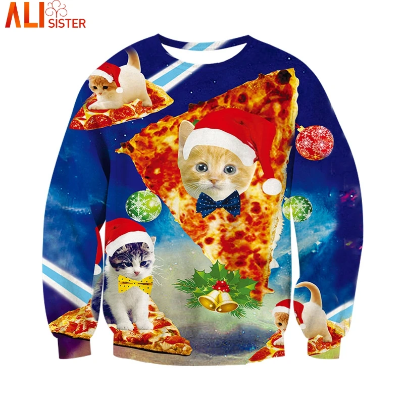 Pizza Cat Hoodies Sweatshirt 3D Print Kitten Christams Hoodie Alisister
