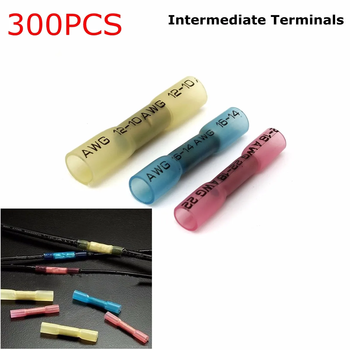 

300Pcs Heat Shrink Tubing Terminals Insulation Shrinkable Tube Assortment Electronic Wire Cable Connect Butt Splice 22-10AWG