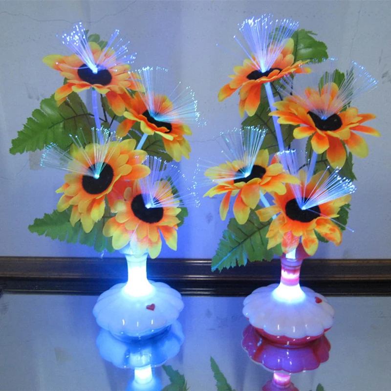

1 PC Artificial flower Optical Fiber LED Lamp Rose sunflowers fake Flower Vase Night Light Decor for Home Party Weeding Decor