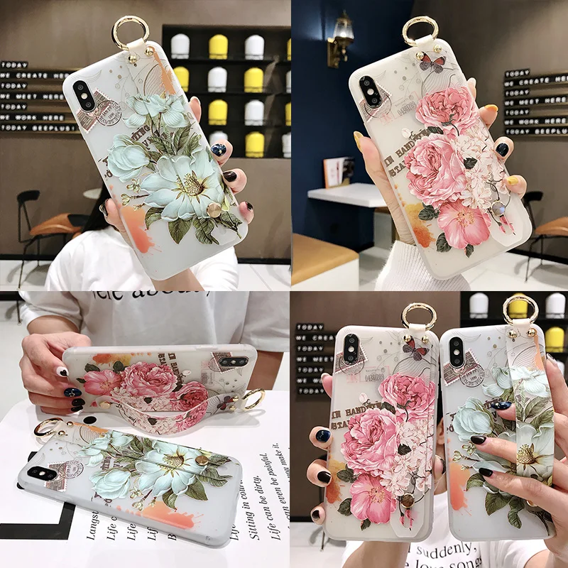 

Holder Case For Vivo X21S V11 Pro X9S X9 X27 X23 Syphony V15 S1 V15 Pro V11i Z3 X21 i X21UD Flower Wrist Strap Case Cover