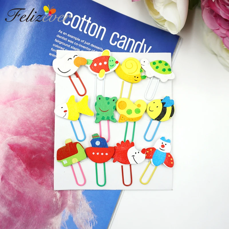 

24 PCS/2 Packs Wood Cartoon Paper Clips Sweet Stationery for Girl and Boy Back to School Gift Birthday Party favor
