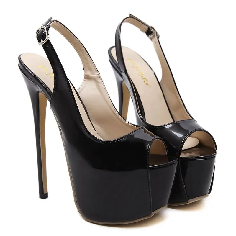 DiJiGirls Sexy Pumps Wedding Women Fetish Shoes 16 CM High Heels Peep toe Platform Patent Leather Nighclub Shoes Women Pumps