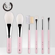 Hecho a mano cosmética Cepillos conjunto 6 unids cabello de cabra suave maquillaje Cara Polvos de maquillaje Colorete Sombras de ojos Cepillos Rosa mango cosméticos Herramientas