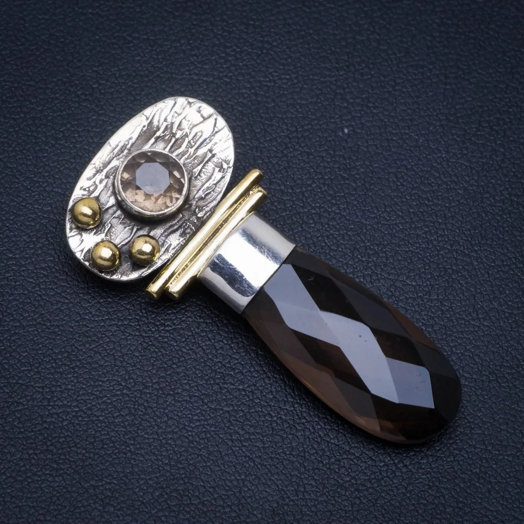 

Natural Two Tones Smoky Quartz Handmade Unique 925 Sterling Silver Pendant 1.75" A4766