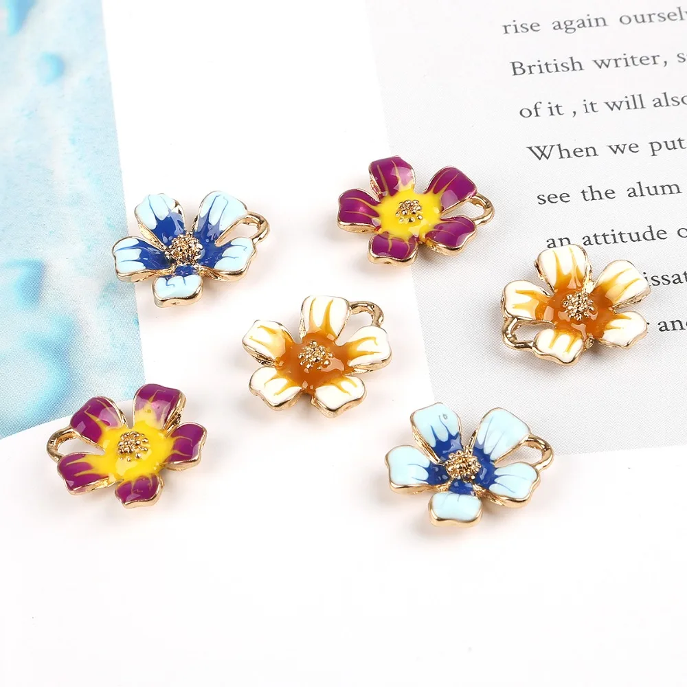 

6Pcs/Lot 15mm gold color Enamel Flower Metal Charms for Earring Necklace Fashion Jewelry Findings Making