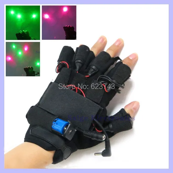 5Pairs/Lot Red Green Laser Gloves Dancing Stage Show Light With 4 pcs lasers and LED palm light for DJ Disco Club/Party/Bars