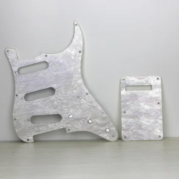 

FLEOR White Shellfish Color Strat SSS Electric Guitar Pickguard & Back Plate 1Ply with Screws for 11 Hole Guitar Accessories