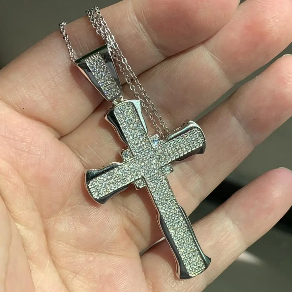 Sparkling Vintage Jewelry Hot Sale 925 Sterling Silver Pave White Clear 5A Cubic Zirconia Cross Pendant Women Wedding Necklace | Украшения