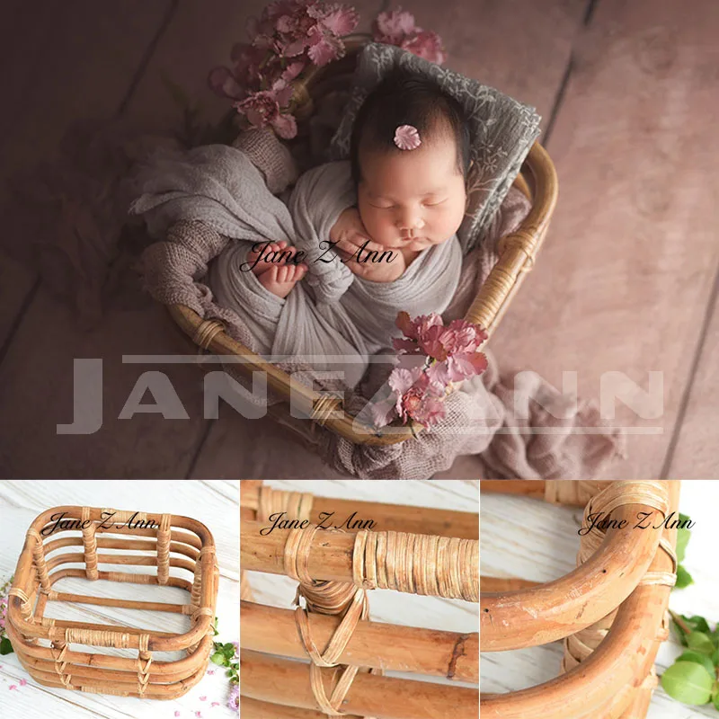

Jane Z Ann newborn photography props retro woven rattan basket baby photo shoot container studio accessories 34*28*20cm