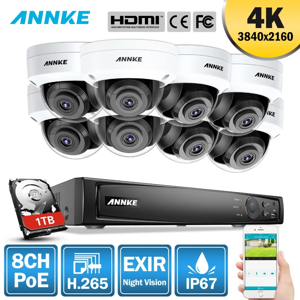

ANNKE 8CH 4K Ultra HD POE Network Video Security System 8MP H.265 NVR With 8PCS 8MP 30m EXIR Night Vision Weatherproof IP Camera