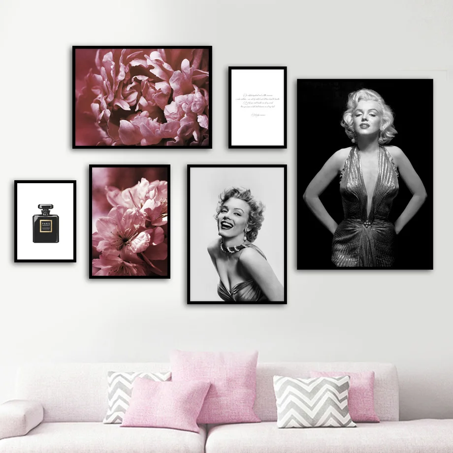 

Marilyn Monroe Flower Paris Perfume Nordic Posters And Prints Wall Art Canvas Painting Wall Pictures For Living Room Salon Decor