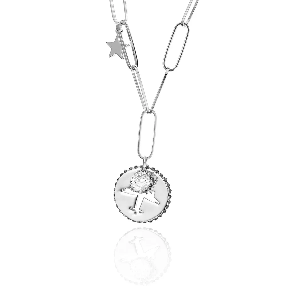 

Fanqieliu Environment-friendly Silver & Gold Rhinestone Necklace For Women 2018 Fashion Airplane Star Pendant Necklace FQL10512