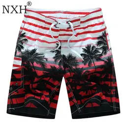 NXH Гавайские пляжные шорты Мужская сексуальная одежда для купания 6XL летние быстросохнущие плавки мужские s Модные Печатные Пляжные шорты