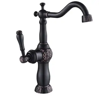 

Basin Faucets Solid Brass Vintage ORB finished Bathroom Faucet Single Handle European Hot and Cold Water Basin art carved