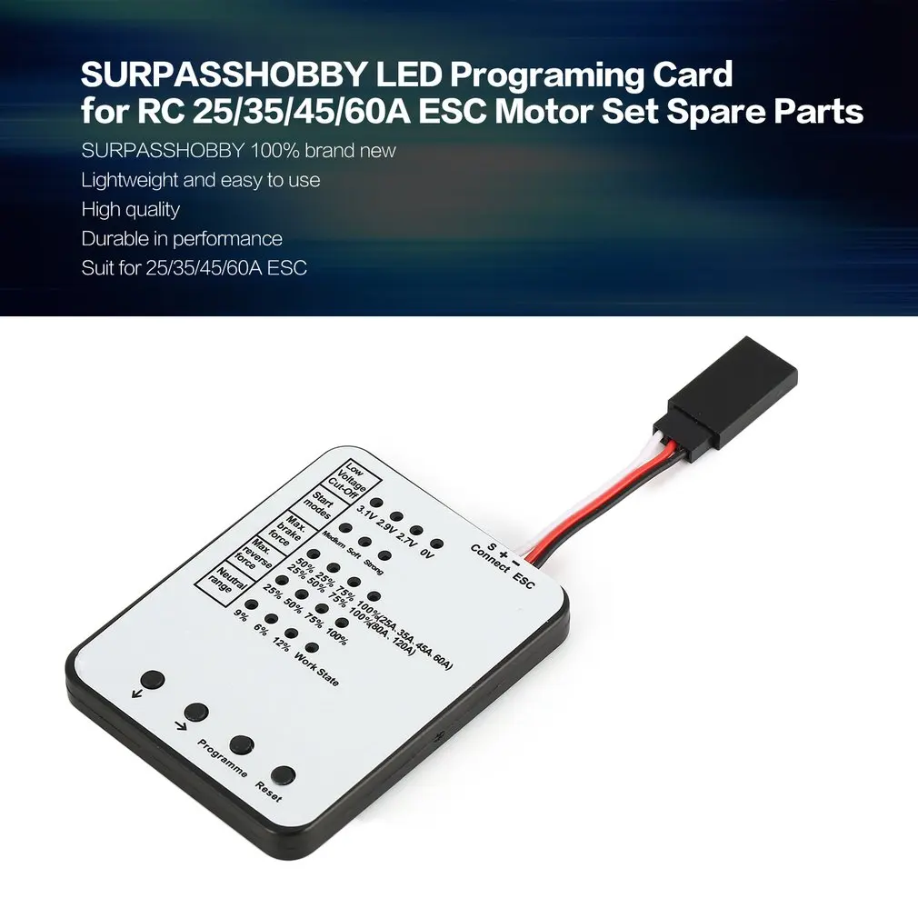 

SURPASSHOBBY LED Programing Card for Remote Control RC Car 25/35/45/60A ESC Electronic Speed Controller Motor Set Spare Parts