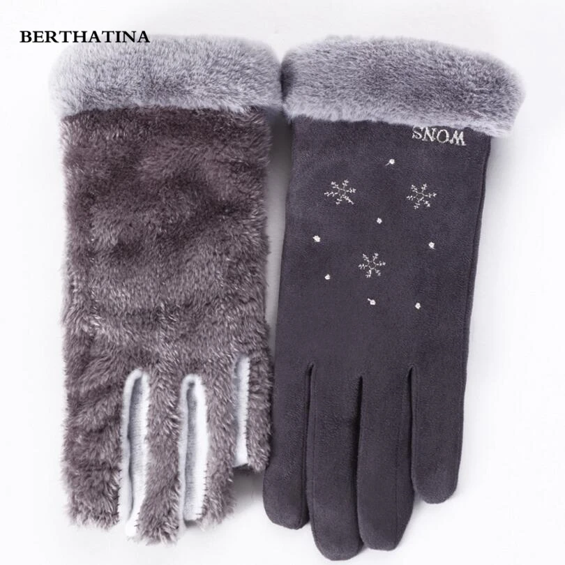 BERTHATINA 2018 новые женские перчатки зимние модные милые замшевые теплые рукавицы из