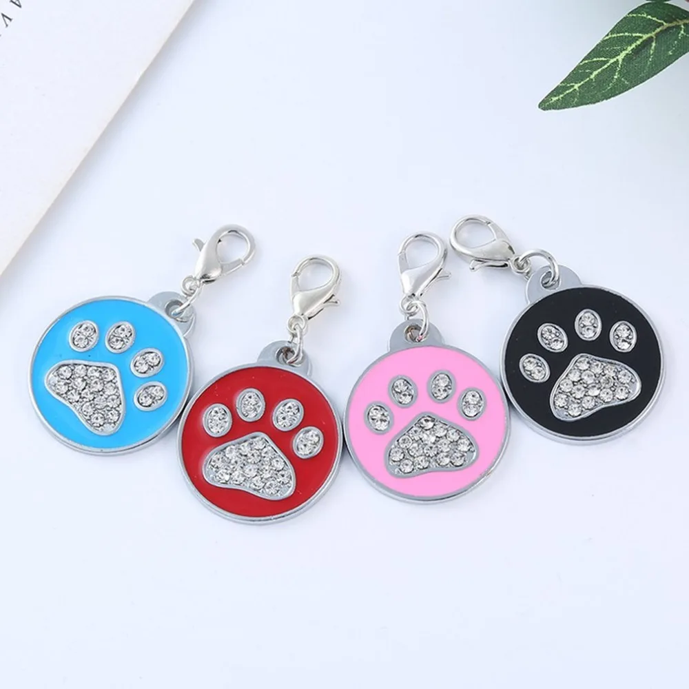 

Zinc Alloy Pet ID Tag with Shiny Rhinestone Paw Bone Pattern Identify Card Mini Dog Cat ID Tag Collar Pendant Pet Accessories