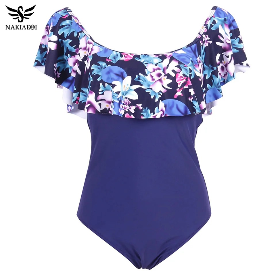 NAKIAEOI New 2018 Sexy Ruffle Swimsuit One Piece Swimwear Women Bathing Suits One-Piece Suit Swim Wear Monokini Swimsuit Black