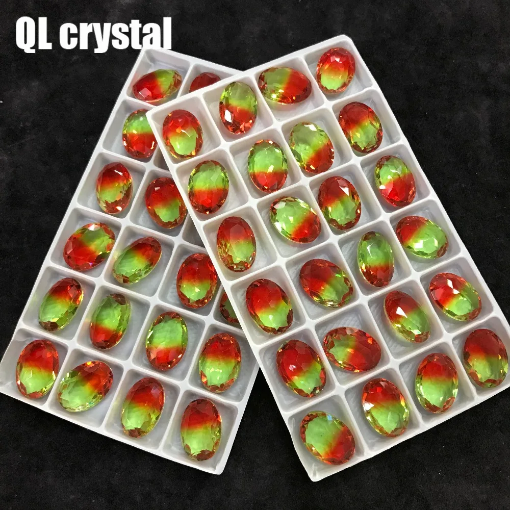 

QL Crystal Tourmaline Glass Crystal 13x18mm Oval Pointback Fancy Stone for DIY garment bags shoes Jewelry accessory