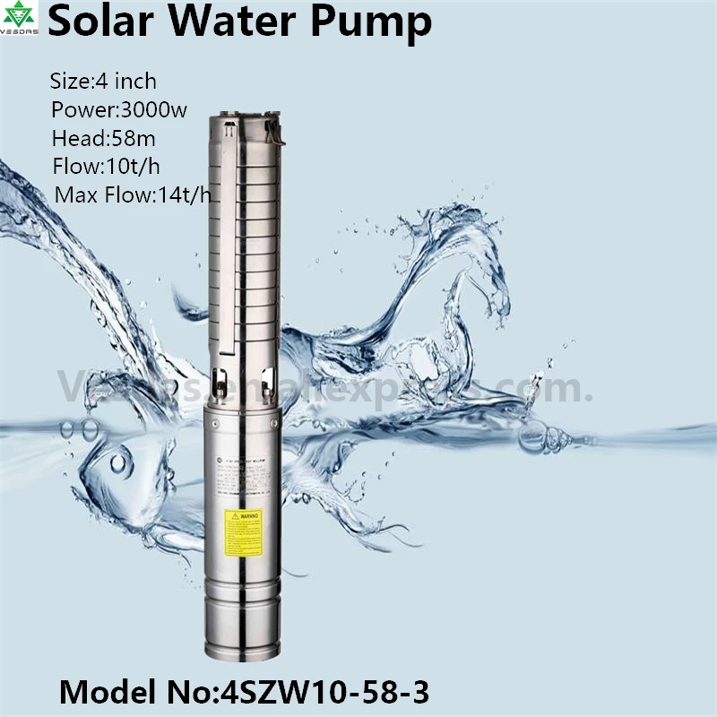 

4Inch 3000W AC220V DC300V with Permanent Magnet Synchronous Motor Flow 10T/H Dead 58M for Farm Deep Well Solar Water Pump