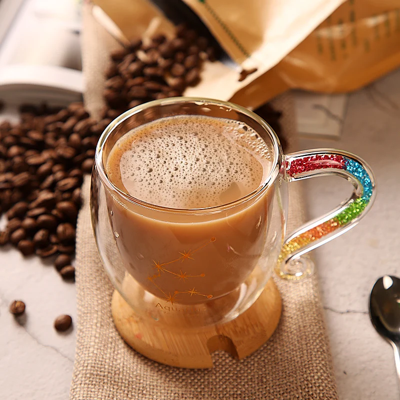 

Rainbow Diamond Handle Signs Of Zodiac Bodum Coffee Glass Twelve Constellations Cappuccino Tea Cup Heat Sensitive Mug Tasse Cafe