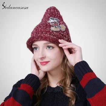 

Sedancasesa New Fashion Korean Style Women Beanie Hats Cartoon Winter and Autumn Keep Warm knitted Cap Feamle Christmas AA150045