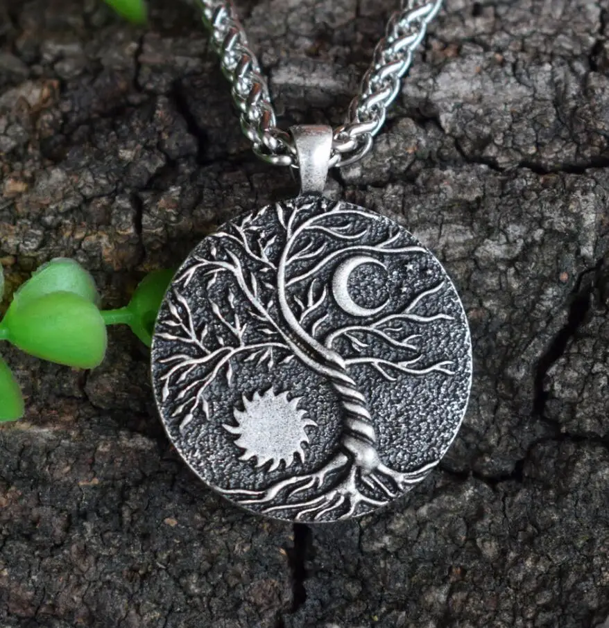 SanLan Wicca Yin-Yang Moon and Sun tree of life necklace - Окраска металла: 01