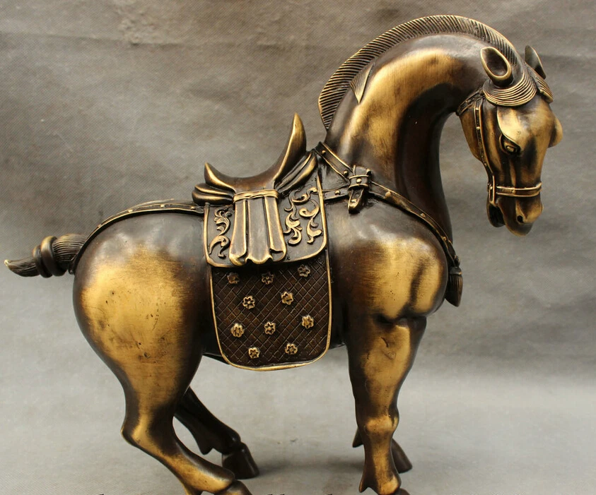 

S4943 13" FengShui Chinese Pure Bronze Copper Year Zodiac Animals JiXiang Horse Statue D0318