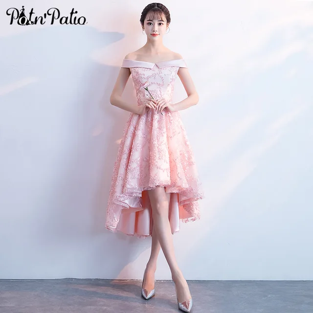 Pink High Low Bridesmaid Dress Women Elegant Y Off Shoulder Short Pink High Low Bridesmaid Dress Women Elegant Y Off Shoulder Short Front Long Back Lace Formal