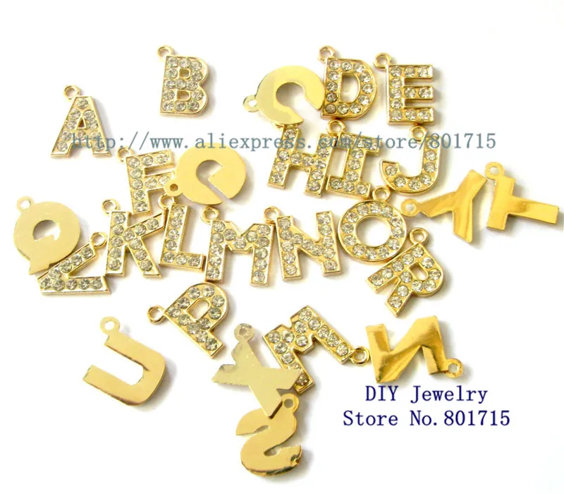 

wholesales price 260pcs gold color hang Letters approximately 15x15mm zinc alloy and rhinestone Pet Dog Collar Tag as gift