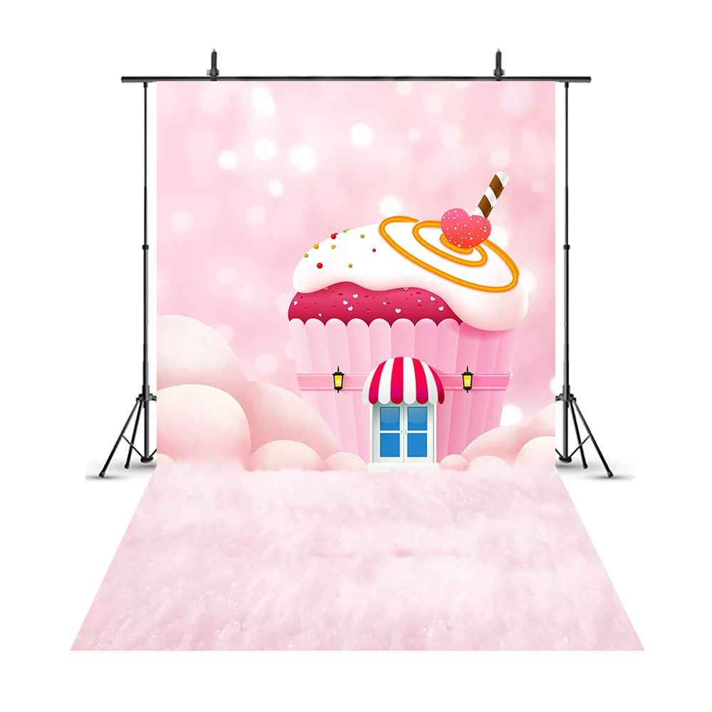 Виниловый фон для детской фотосъемки с изображением домика торта в день