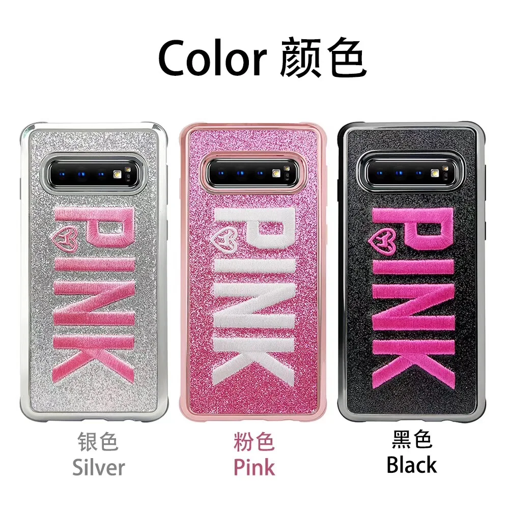

PINK Victorias Angel Diamond secret Case for Samsung S10 S10E Cover for iPhone X xs max 8 7 6 6S Plus Plating embroidery Cover