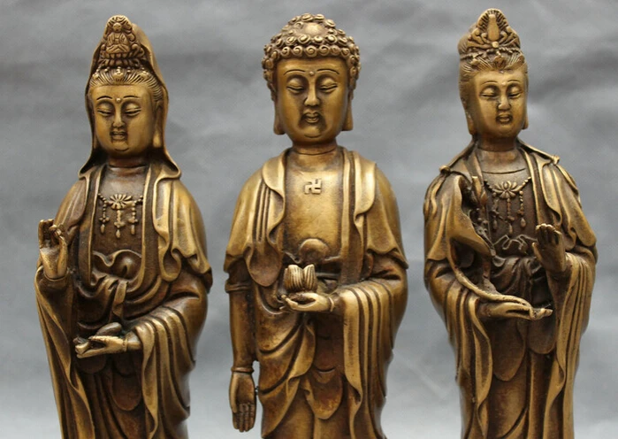 

JP S0608 11" Folk Chinese Bronze Buddhism Shakyamuni Sakyamuni Buddha Kwan-Yin Statue
