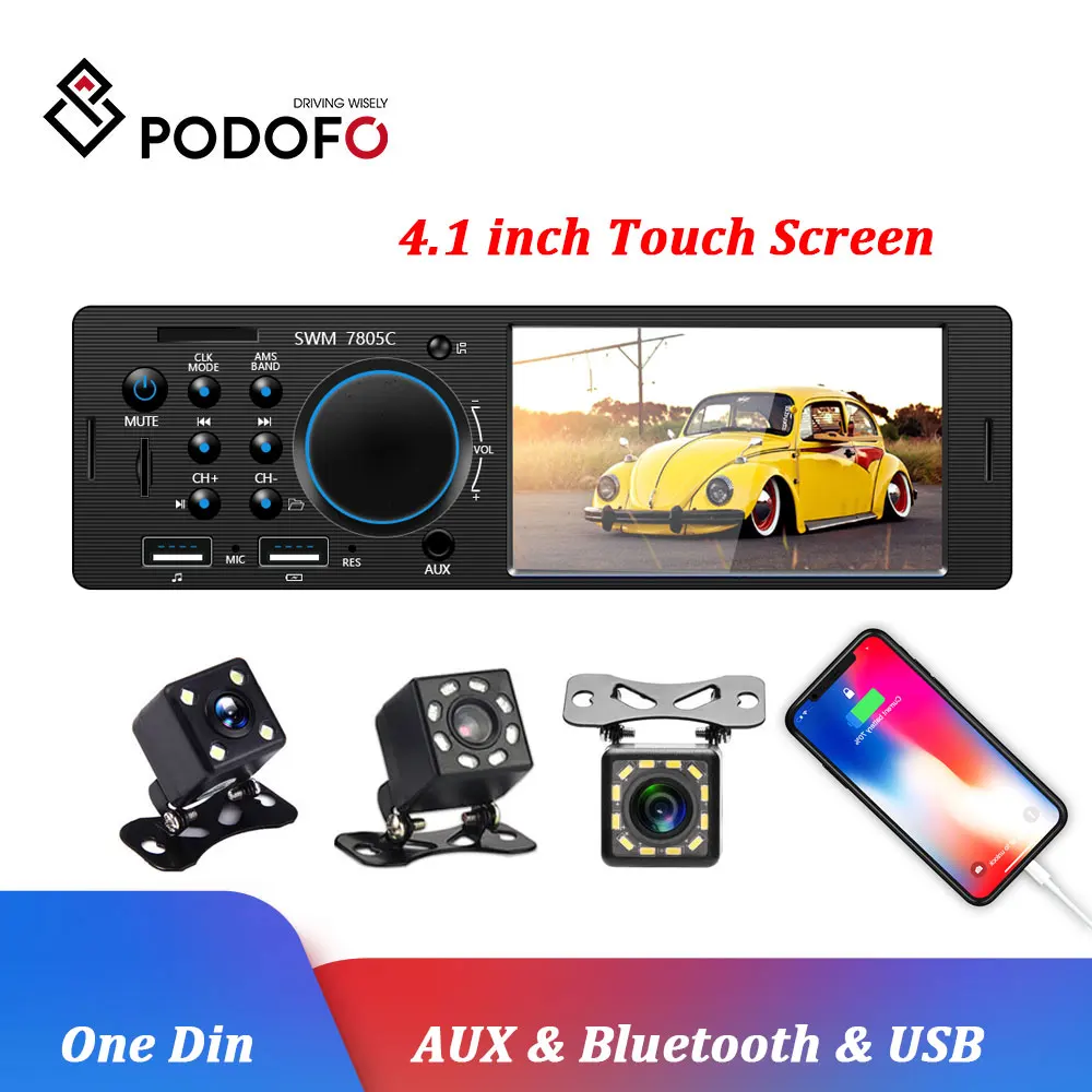 

Podofo 1Din Autoradio 4.1 Touch screen Car Radios Auto Audio Mp5 multimedia Player Bluetooth/FM/AUX Audio Stereo Remote Control