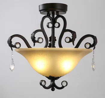 

American style retro crystal ceiling lamp art living room bedroom iron glass lamp ceiling light decorative lighting ZA825623