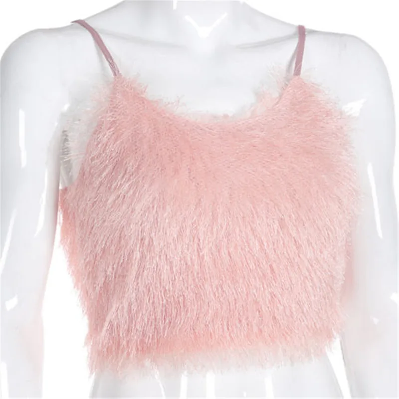 

New Fashion Sexy Vest Women Summer Faux Fur Bustier Tank Top Blouse Sleeveless Summer Tops Casual Camisole W3