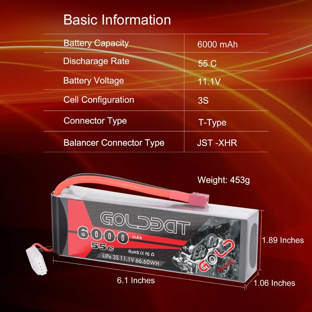 2 единицы GOLDBAT 6000 мАч lipo батарея 11 1 В RC автомобиль 3S Lipo rc fpv 55C с разъемом Deans для