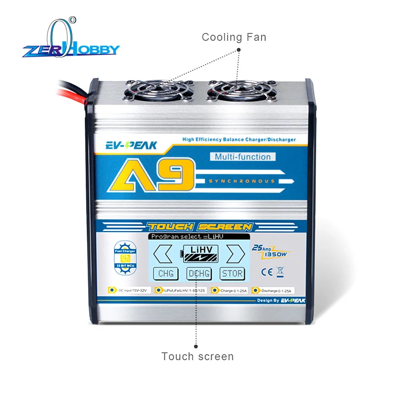 EV-PEAK A9 1350 ватт 25А Высокая емкость перезаряжаемый 1-8 ячеек Аккумулятор DC баланс зарядное устройство с сенсорным экраном