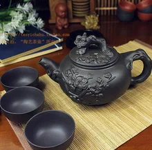 Topf Tasse Set Chinesisches Porzellan Yixing Zisha Teekanne 400 ml + 3 Tassen 60 ml Kung Fu Tee-Sets Teekannen Handgefertigten Zisha Keramik wasserkocher