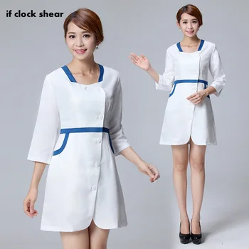 

IF Medical robes nurses wear Slim lab coats beauty salon overalls wear large size dress Korean temperament autumn and winter new