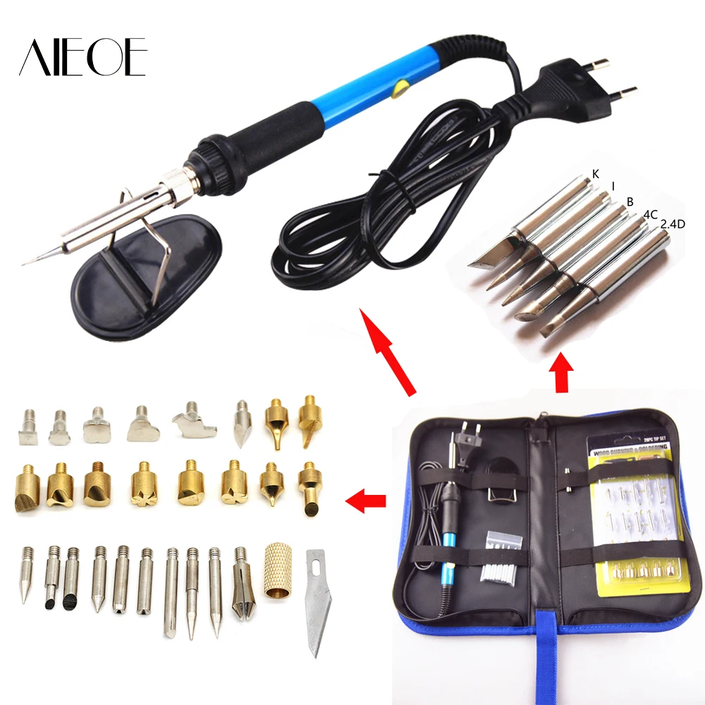 

Adjustable Soldering Iron Carving Pyrography Tool EU US 110v 220v 60W Wood Embossing Burning Soldering Pen Set Welding Tips Kit